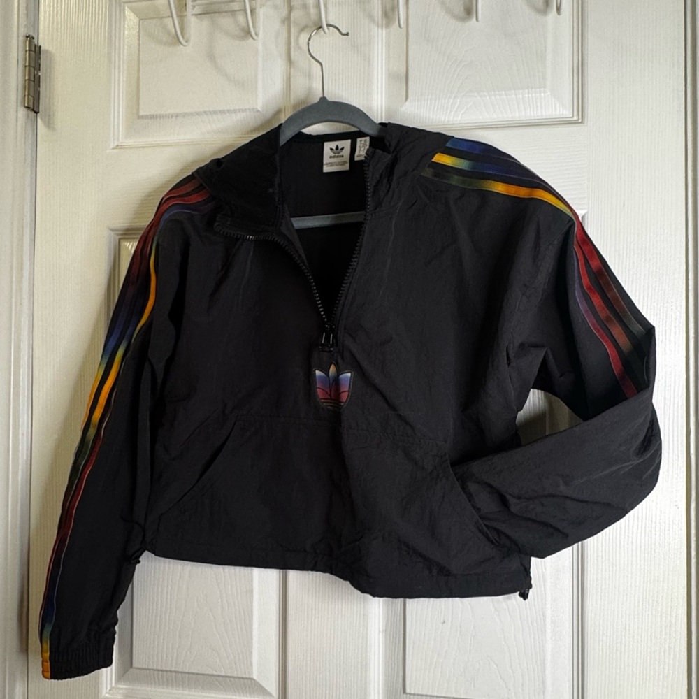 Adidas Cropped Rainbow Jacket Black Coat